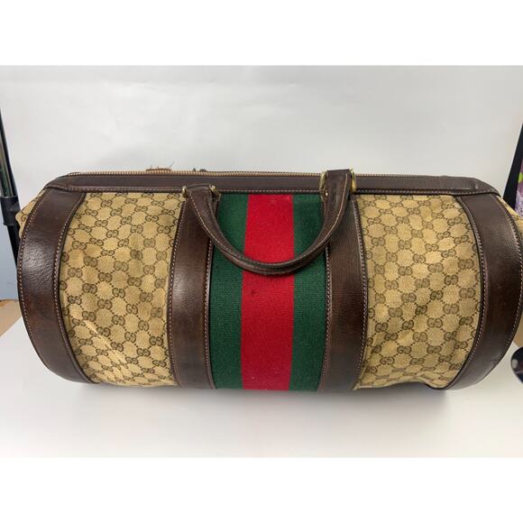 Gucci Sherry Line GG Duffle Medium Brown Leather/PVC Vintage - Picture 6 of 11